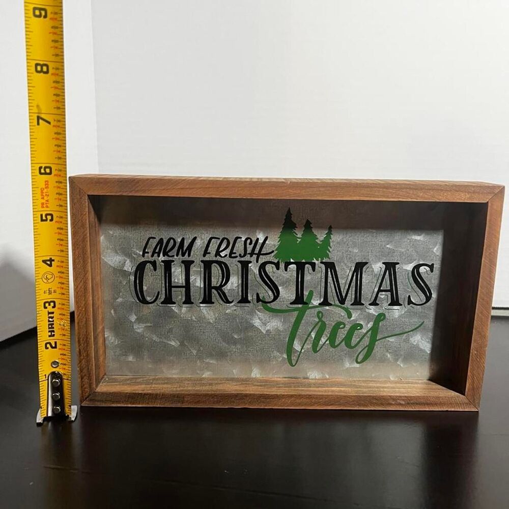 Hobby Lobby Farm Fresh Christmas Trees Wooden Framed Metal Box Sign Tabletop